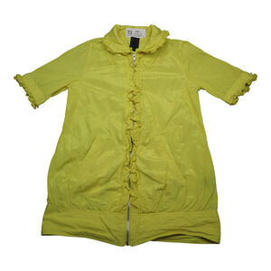 Due Per Due Jacket Womens M Yellow Ruffled Short Sleeve Collared Full Zip